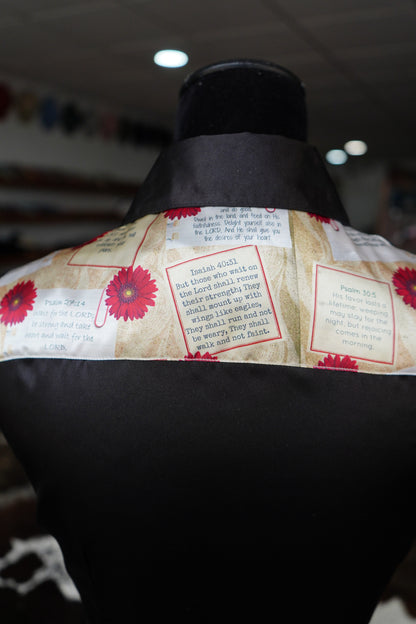 S - Postcard Scripture on Black Satin Button Down