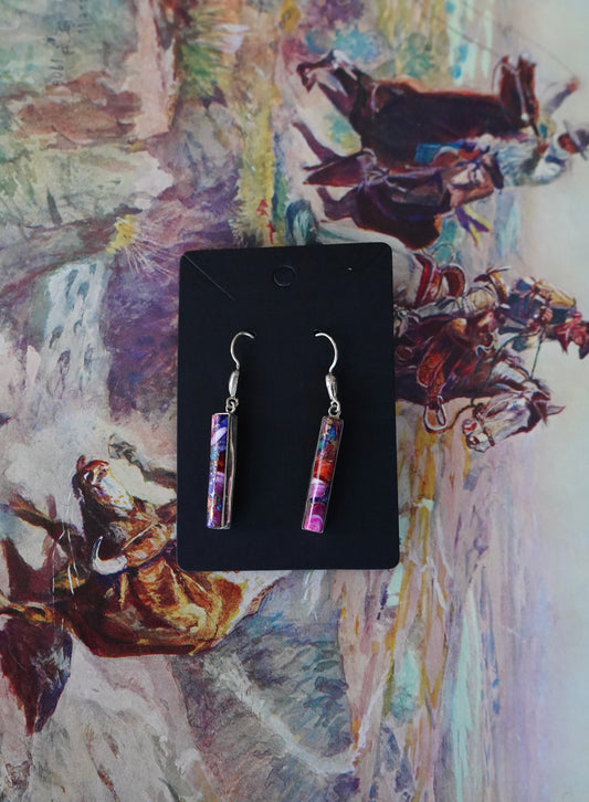 Pink Dahlia Skinny Bar Fish Hook Earrings