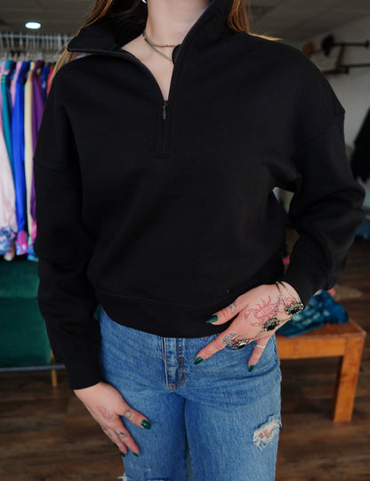 Daisy Hope - Black Fleece High Neck 1/2 Zip Pullover