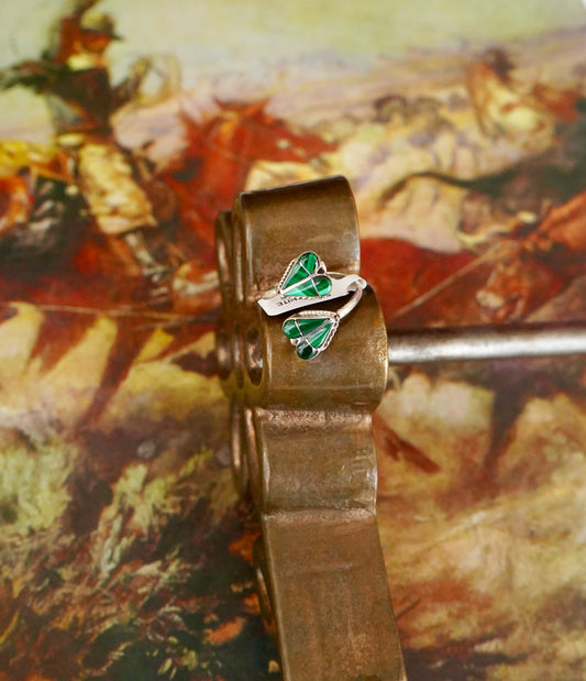 Velda Nastacio Zuni Malachite Hearts Ring - Adj