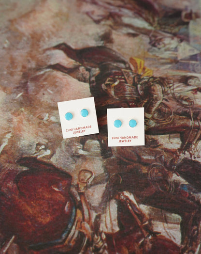 Dainty Zuni Round Turquoise Stud Earrings