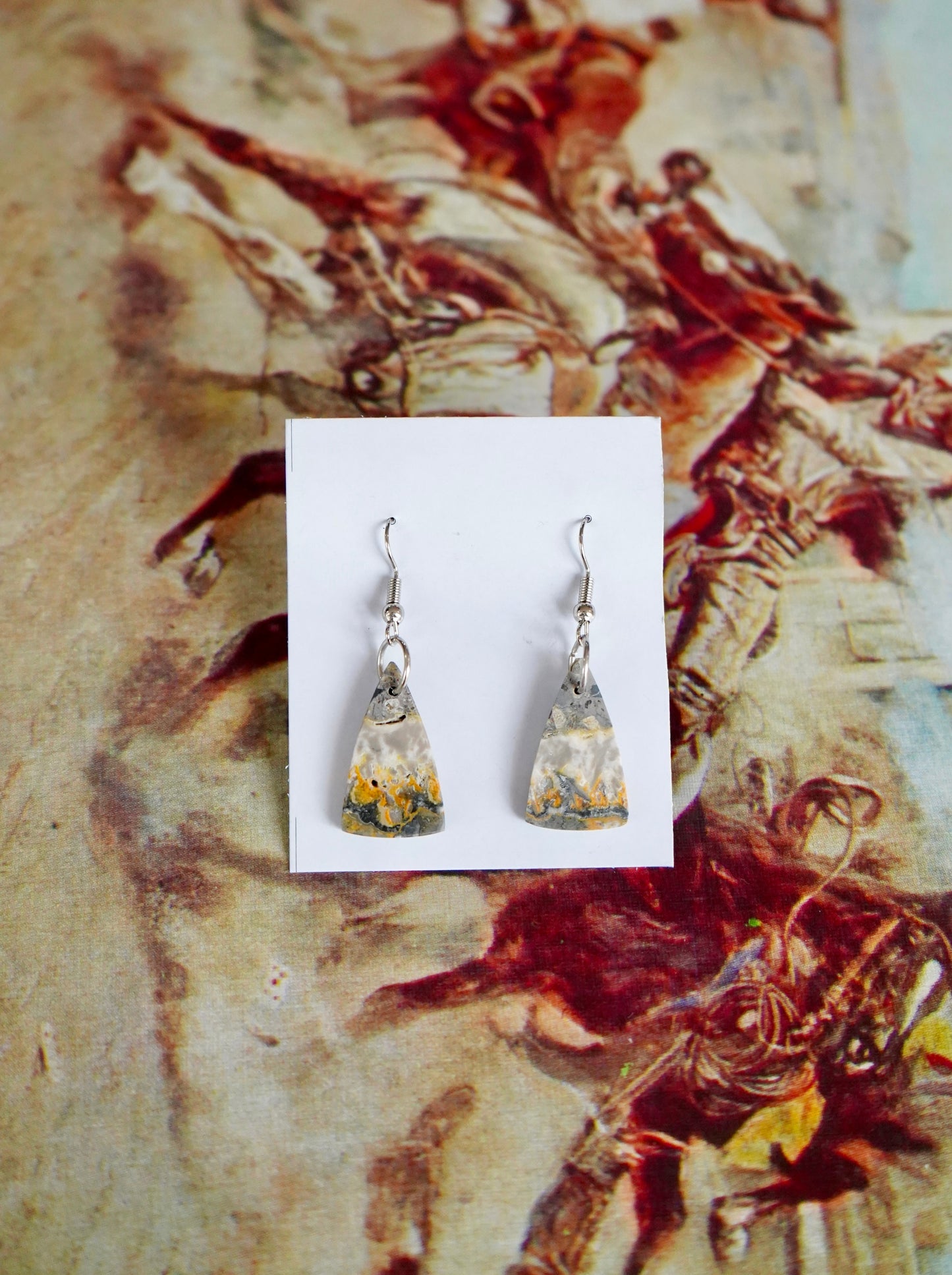Bumblebee Jasper Slab Fish Hook Earrings