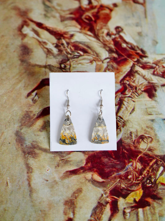Bumblebee Jasper Slab Fish Hook Earrings