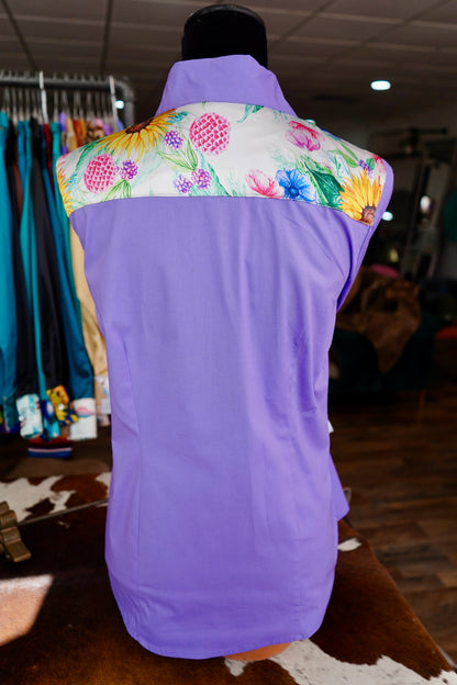 XL - Sunflowers & Wildflowers on Lavender Cotton Button Down