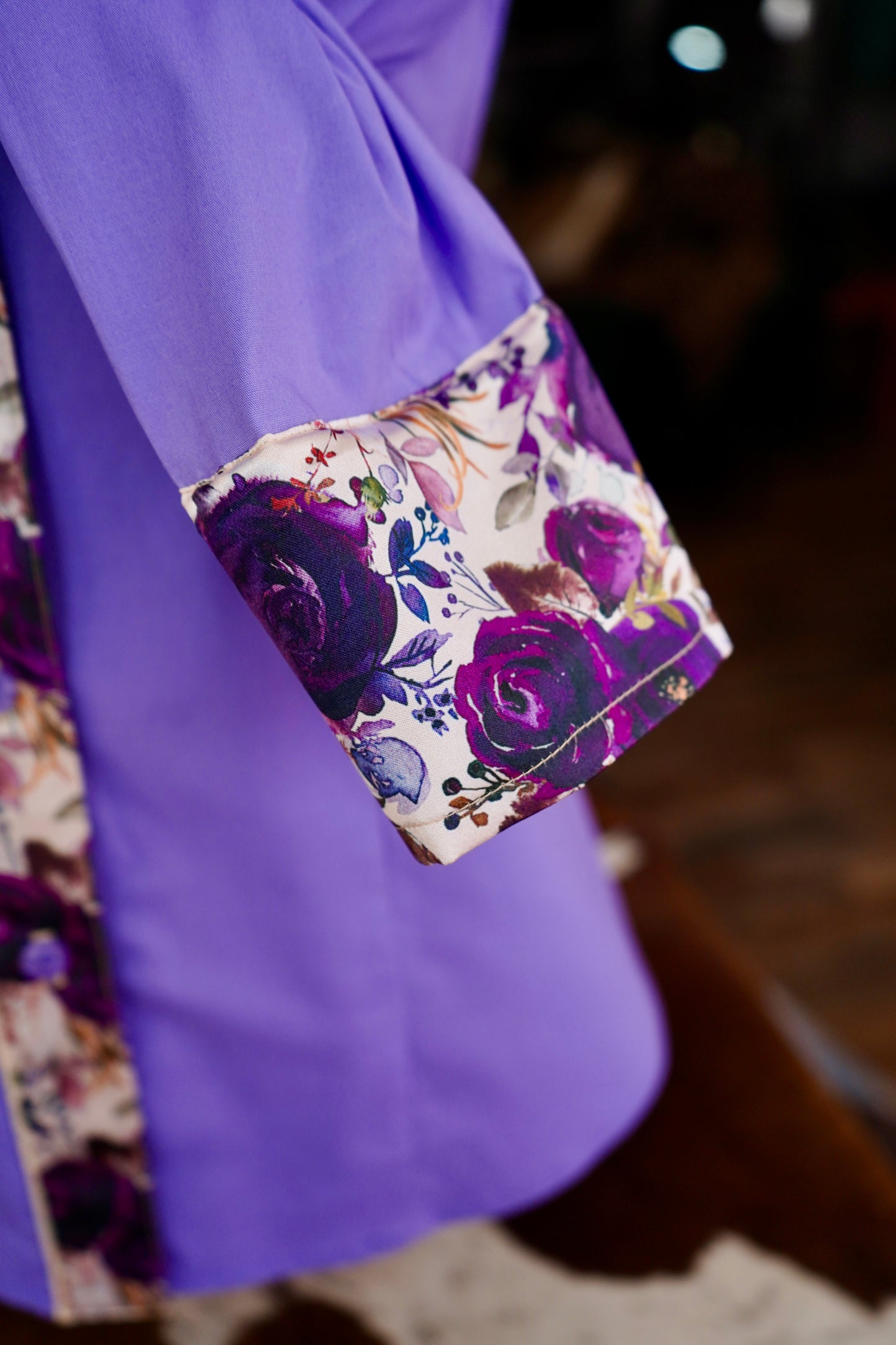M - Plum Roses on Lavender Cotton Button Down
