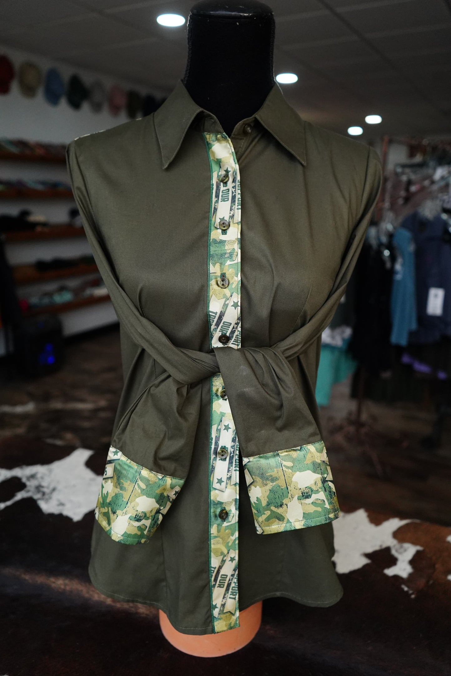 L - Military Night on Olive Cotton Button Down