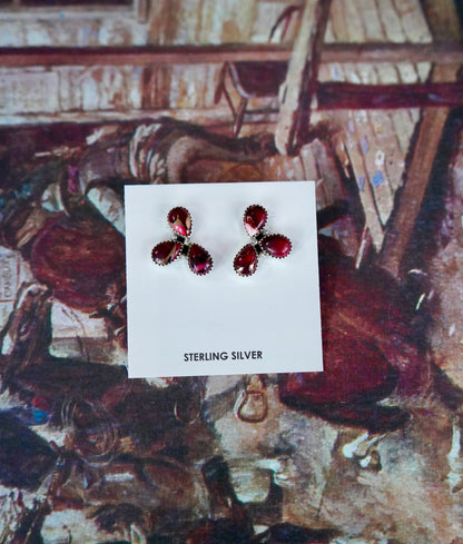 3 Stone Half Cluster Stud Earrings