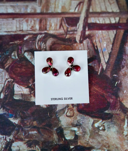 3 Stone Half Cluster Stud Earrings