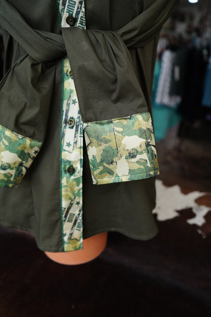 L - Military Night on Olive Cotton Button Down