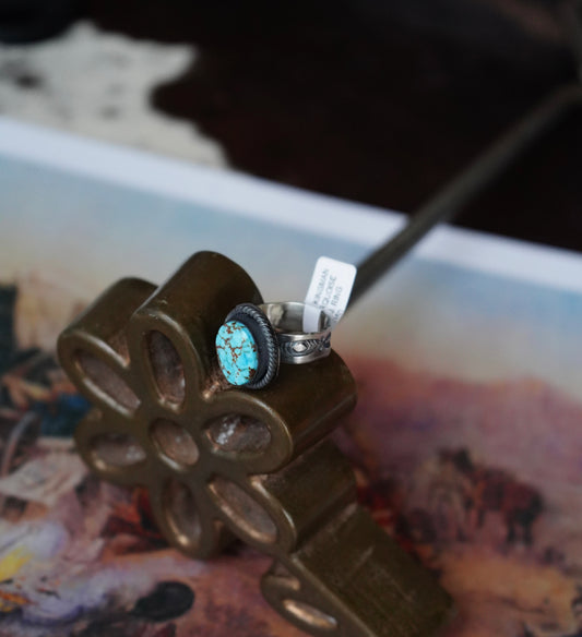 Bennie Ramone Turquoise Round Ring - Adj