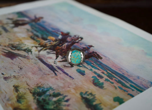 Vintage Round Turquoise Statement Ring - Size 7.5