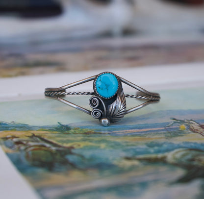 Vintage Turquoise Silver Leaf Cuff