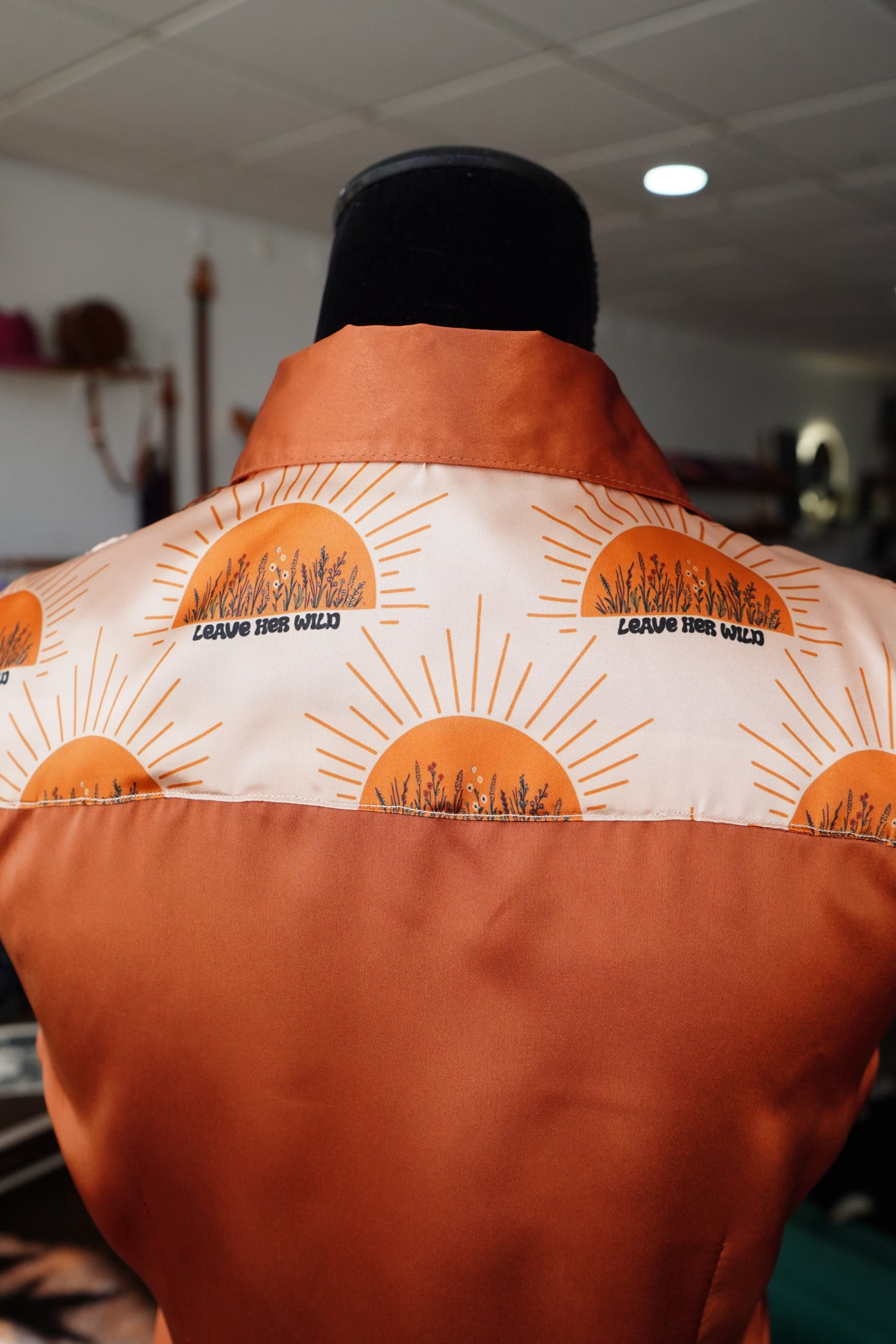 S - Leave Her Wild on Rust Satin Button Down