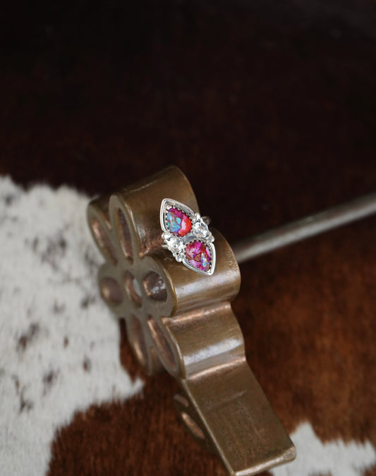 2 Stone Pink Dahlia Teardrop Ring - 7.75