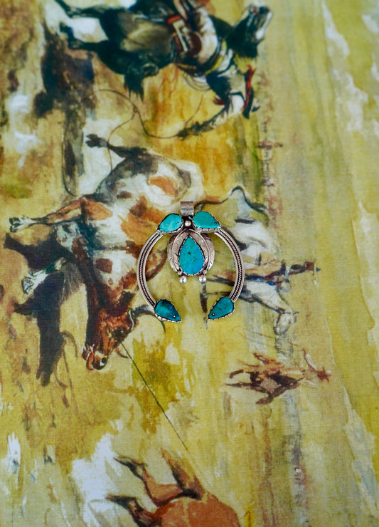 Turquoise 5 Stone Silver Naja Pendant