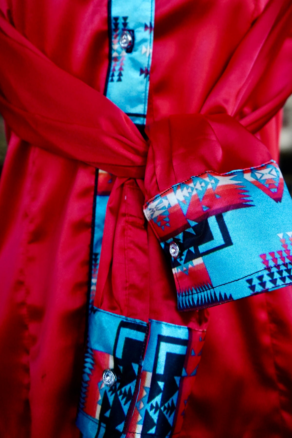 M - Blue Pendleton on Red Satin Button Down