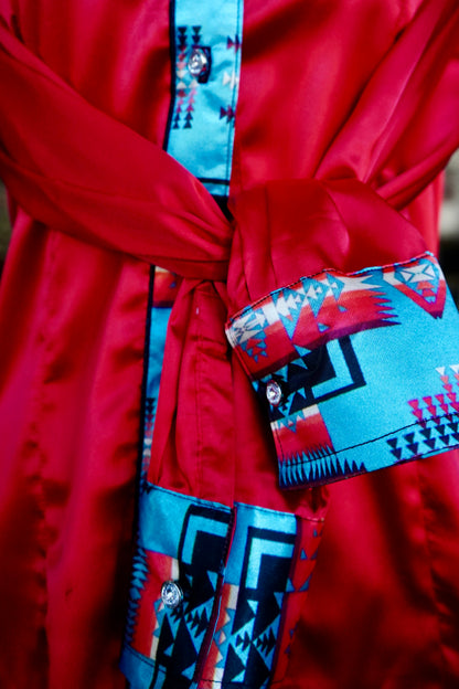 M - Blue Pendleton on Red Satin Button Down