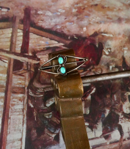 Vintage Turquoise 2 Stone w/ Silver Swirls Cuff