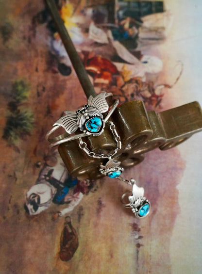 Vintage Turquoise & Leaves Lariat - Sz 5.5