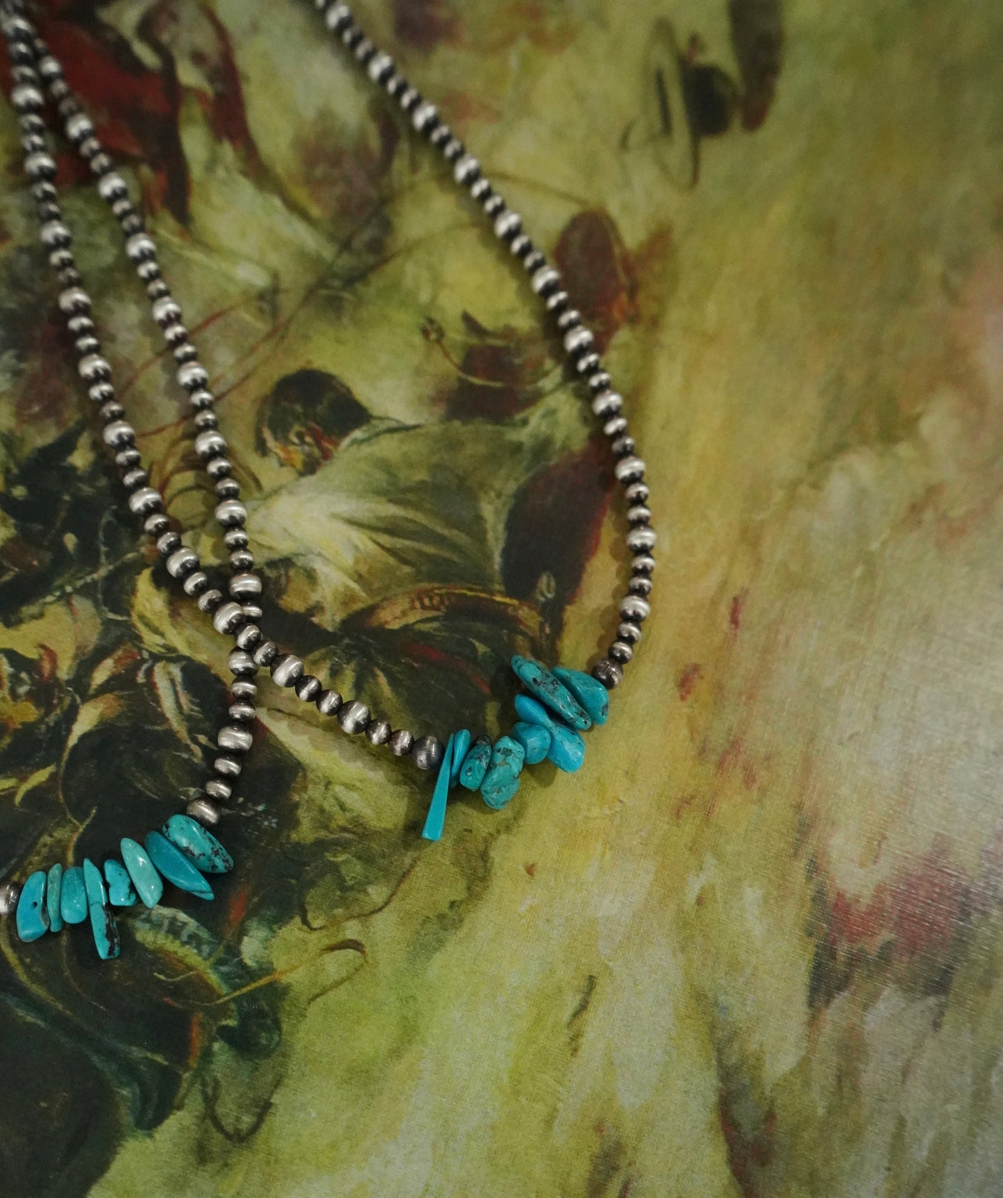 Sterling Silver Pearls w/ Turquoise Chips Necklaces - 18”