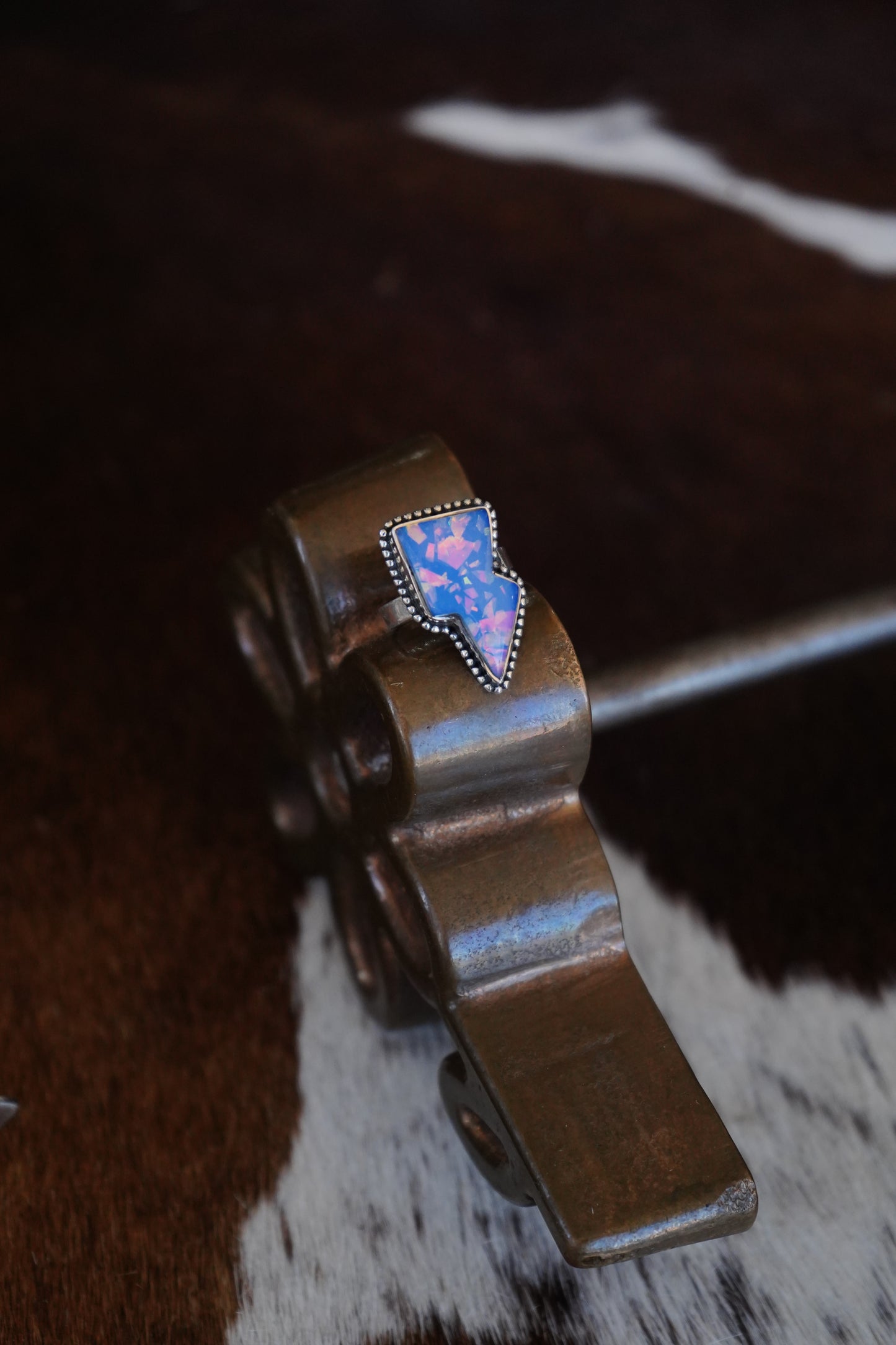 Blue Opal Lightening Bolt Rings