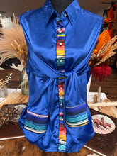 Load image into Gallery viewer, 3XL - Blue Serape on Royal Blue Satin Button Down