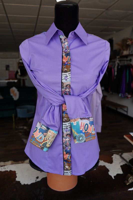 S - Calamity Jane on Lavender Cotton Button Down