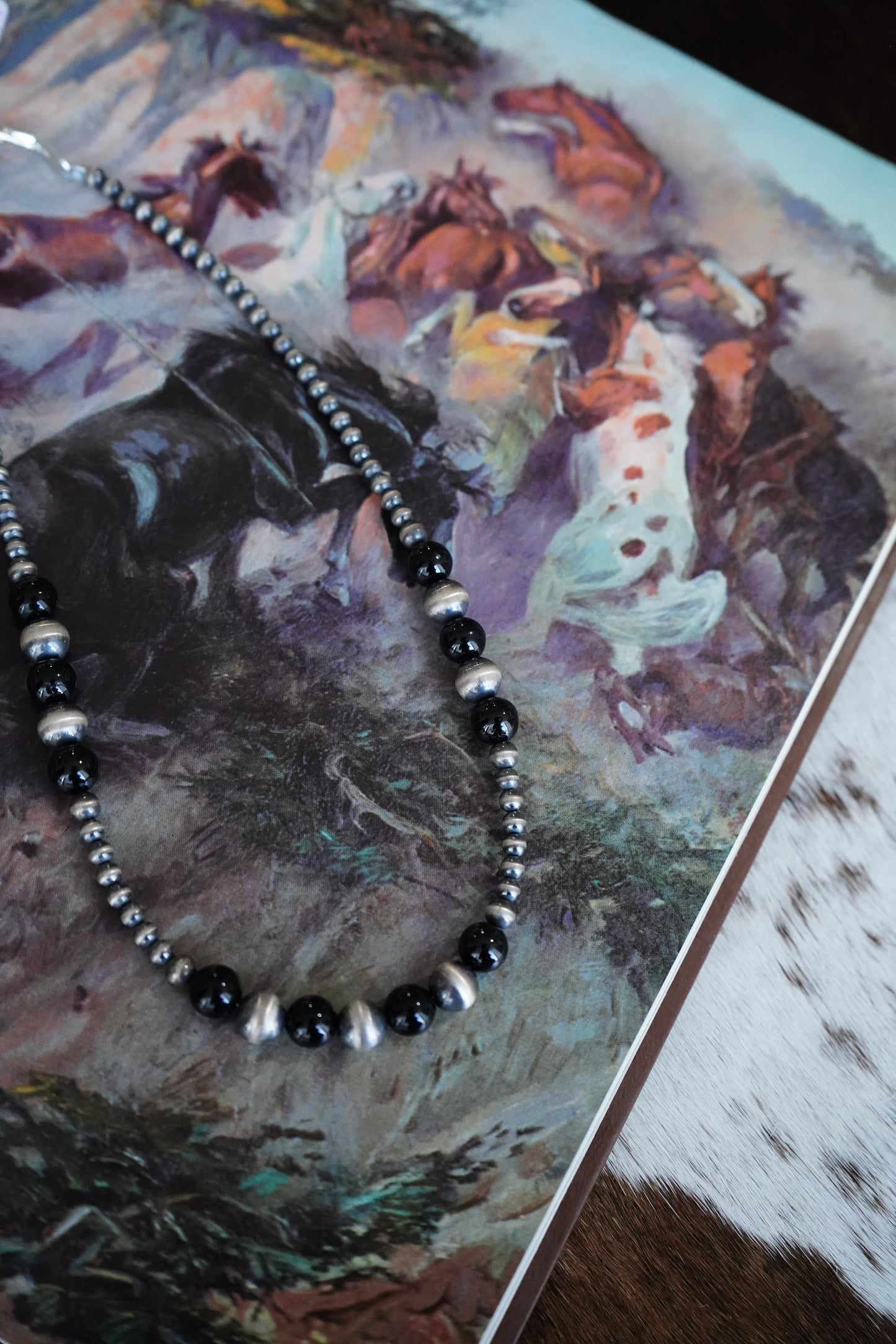 Black Onyx & Sterling Silver Pearls - 18”