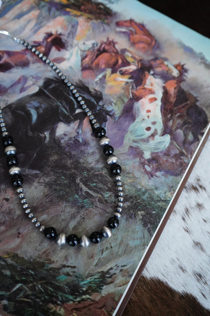Black Onyx & Sterling Silver Pearls - 18”