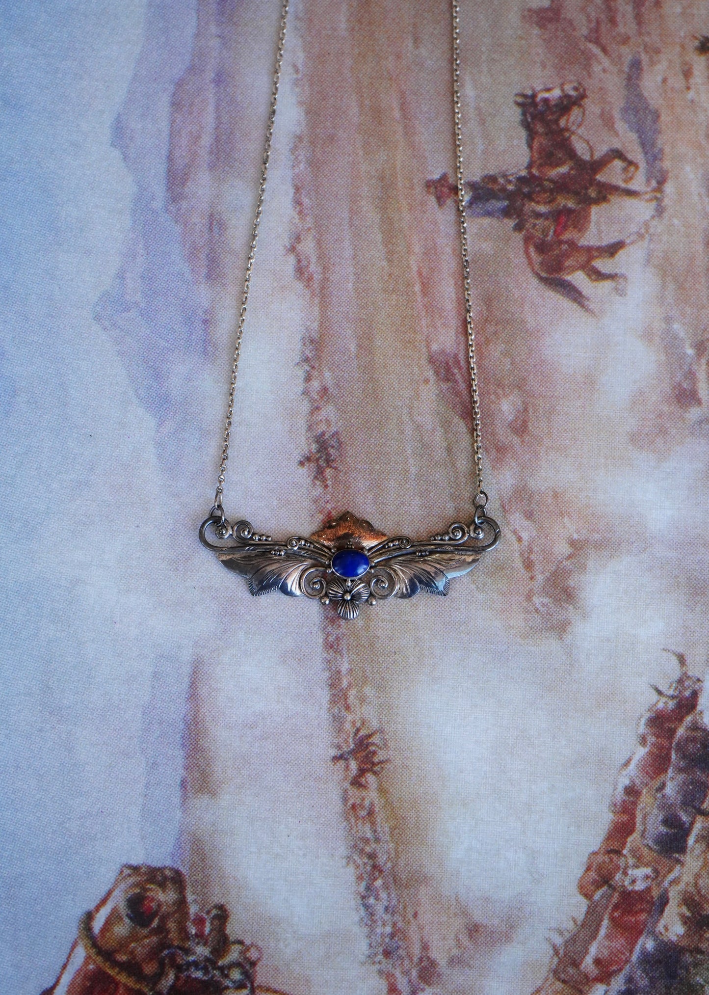 Vintage Lapis w/ Silver Leaves Necklace