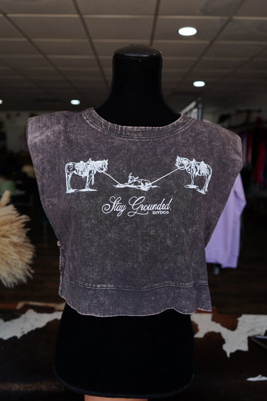 Stay Grounded Acid Washed Cropped Muscle Tank