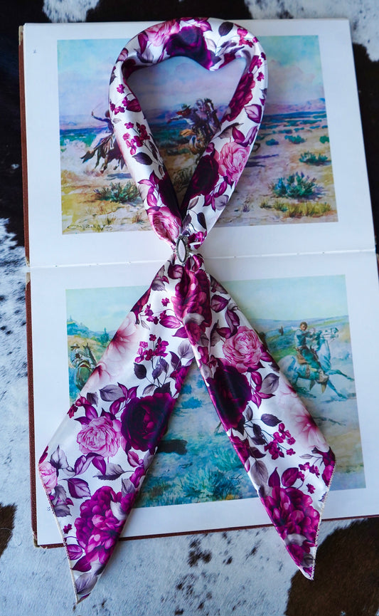 Burgundy & Blush Flowers on Cream Wild Rag