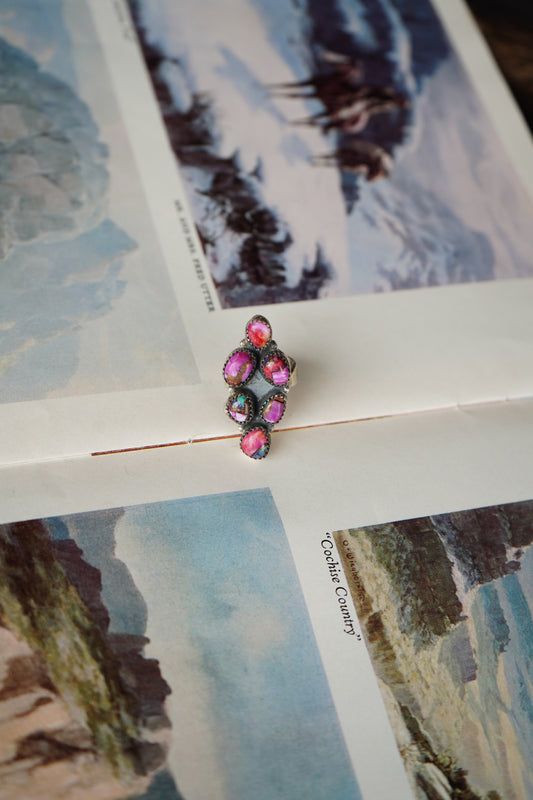 6 Stone Pink Dahlia Ring - Adj