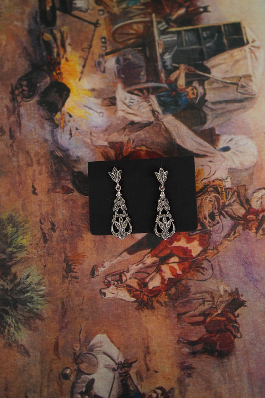 Vintage Marcasite Leaf Stud Earrings