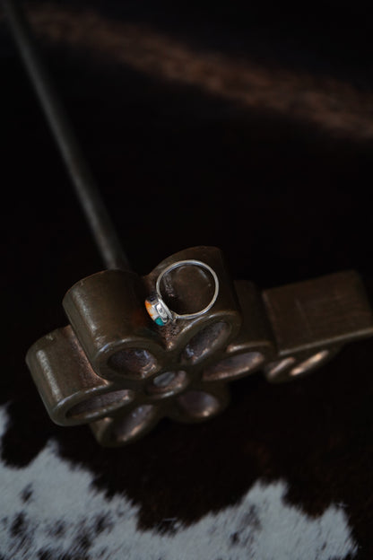 Small Turquoise & Orange Spiny Teardrop Ring - Adj