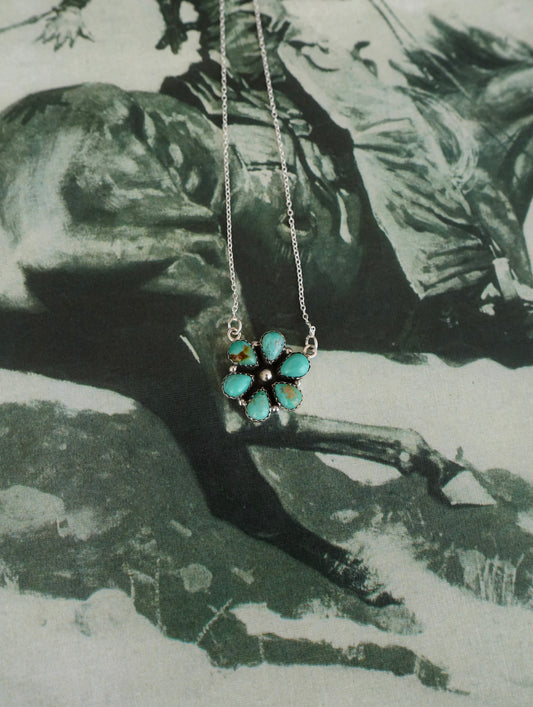 Kingman Turquoise Flower Necklace