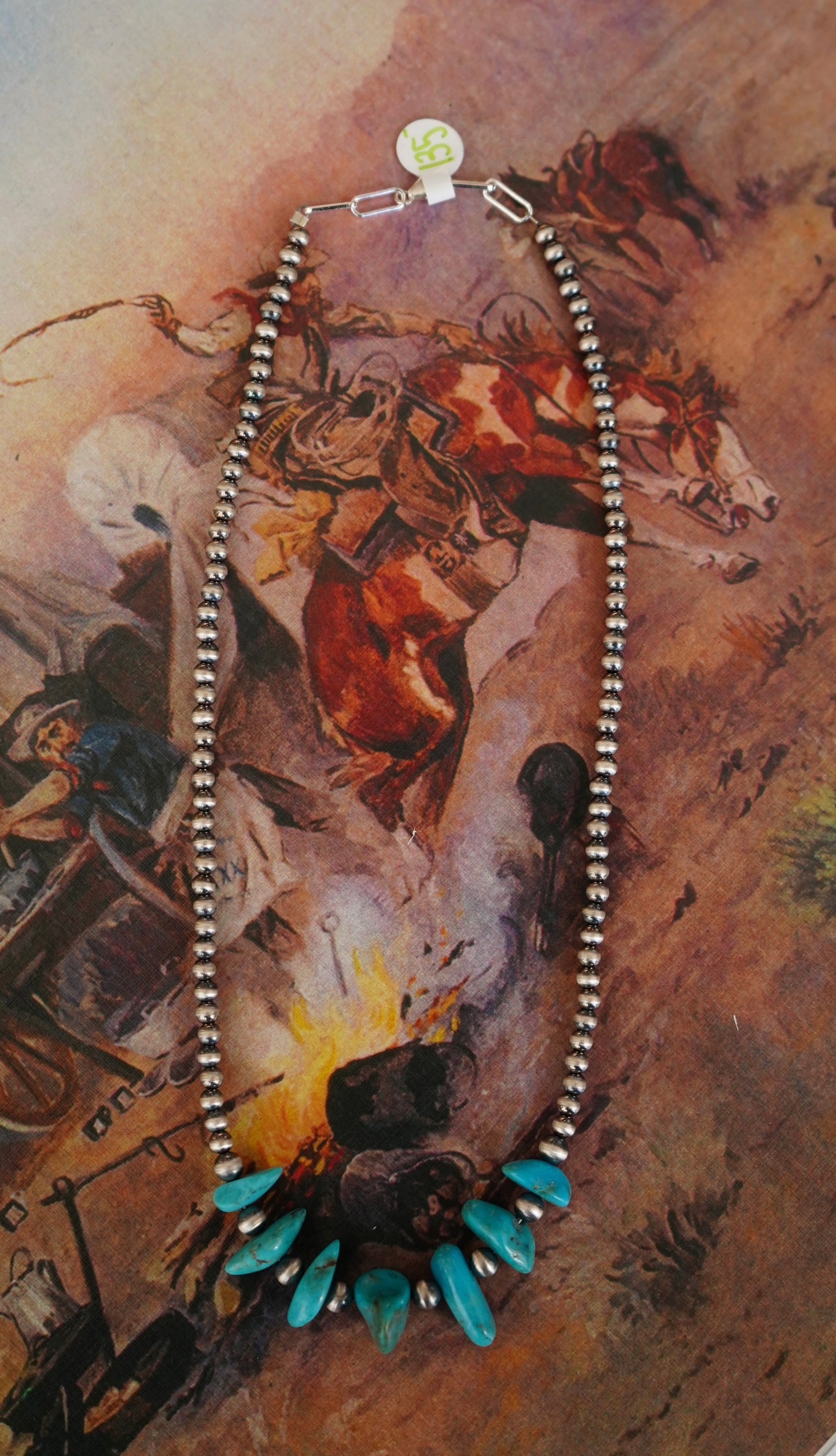 Sterling Silver Pearls w/ Blue Turquoise Chips Necklace