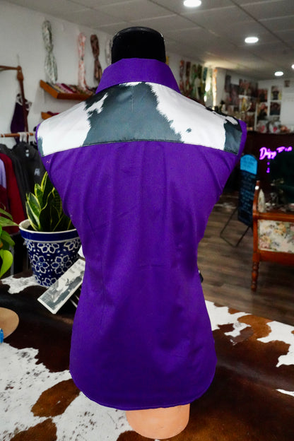 M - B/W Cowhide on Purple Cotton Button Down