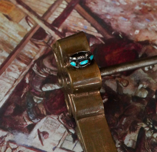 Vintage 3 Stone Turquoise Ring - Sz 6