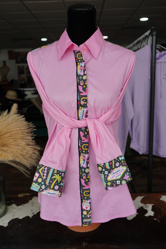 XL - Pink Vegas on Light Pink Cotton Button Down