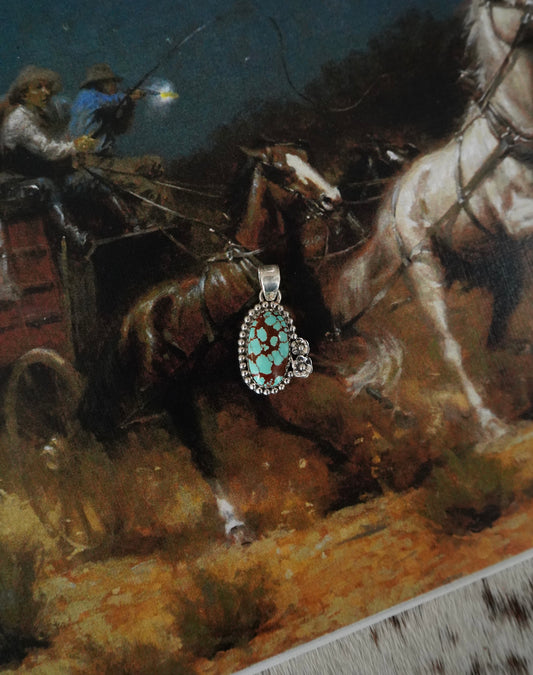 TBP Turquoise w/ Beaded Border & Flowers Pendant