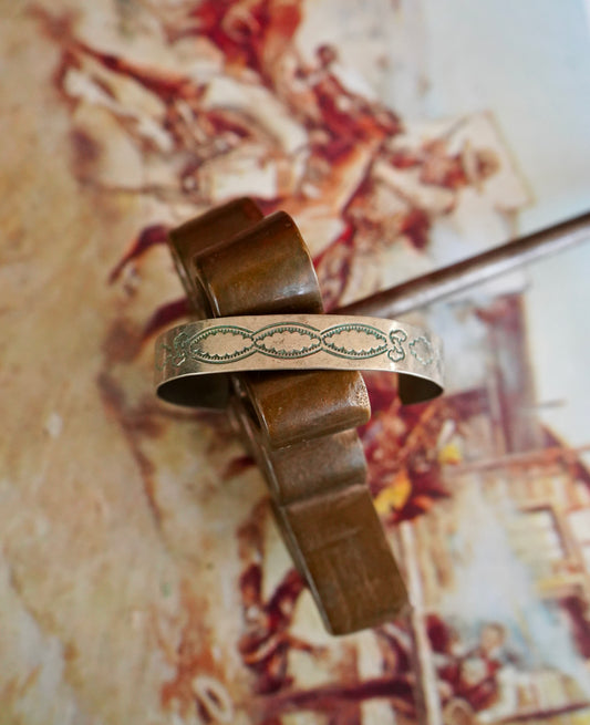 Vintage Stamped Bison Aztec Cuff