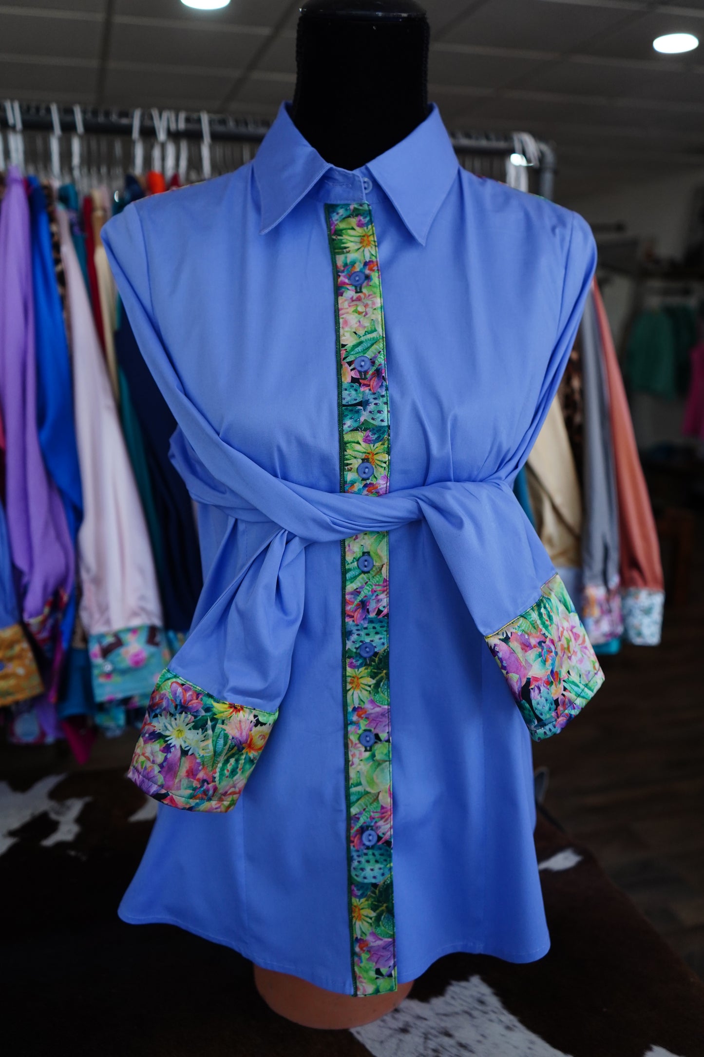 XL - Neon Blooming Cactus on Lilac Cotton Button Down