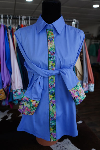 XL - Neon Blooming Cactus on Lilac Cotton Button Down