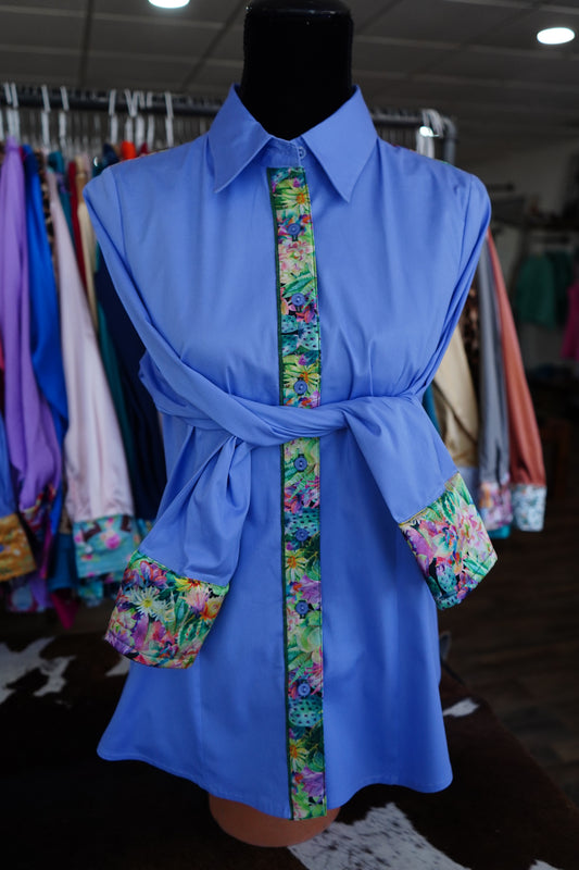 XL - Neon Blooming Cactus on Lilac Cotton Button Down
