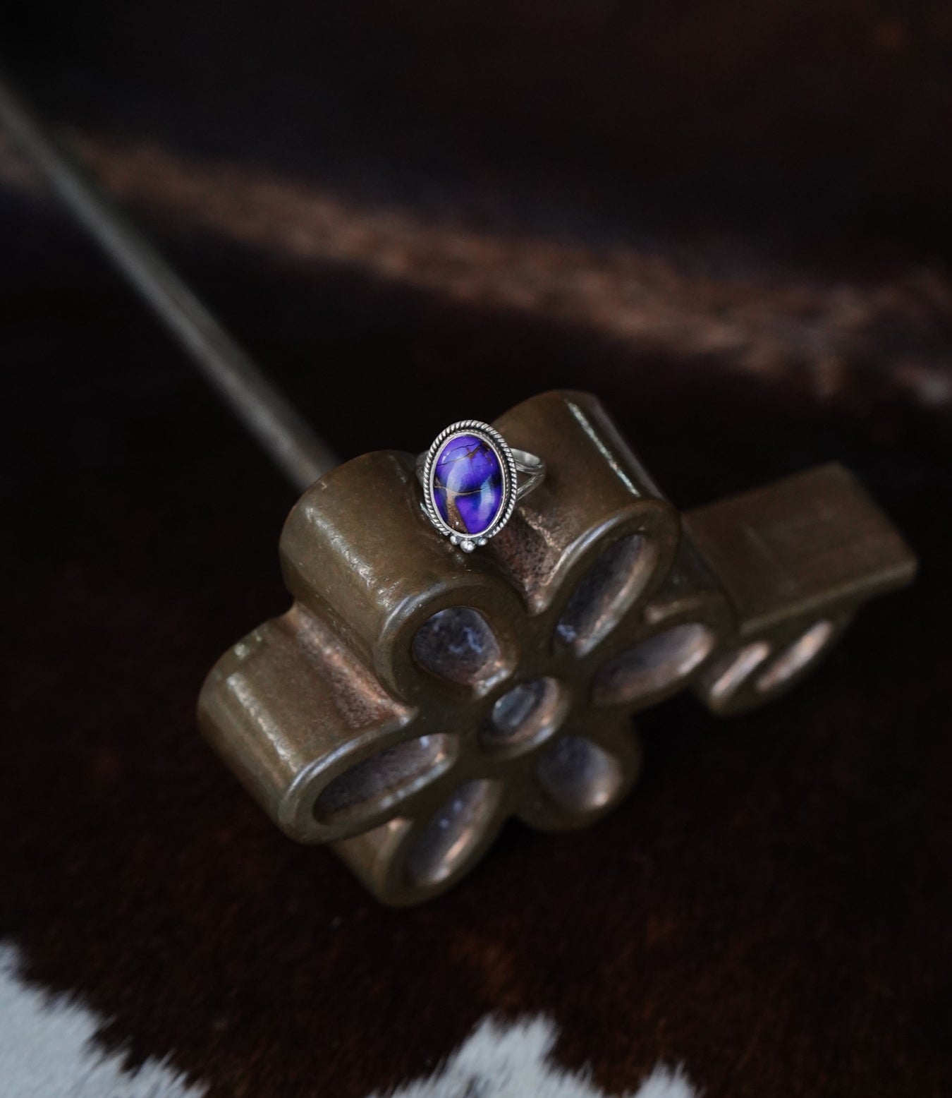 Purple Dahlia w/ Rope & Beaded Boarder Ring - Sz 6