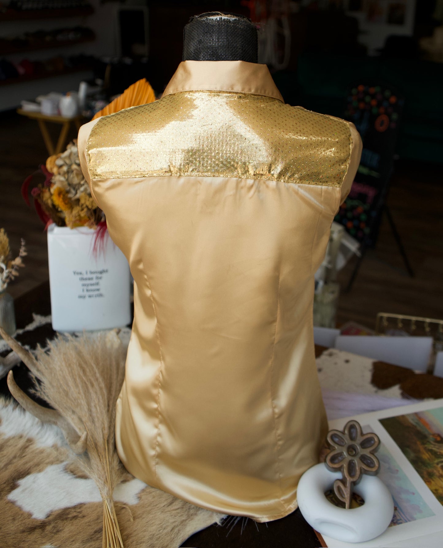 S - Gold Sequins on Gold Button Down Disco Cowgirl