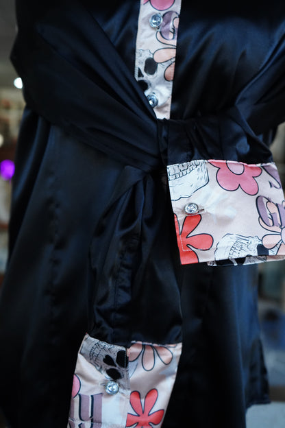 L - Stay Groovy on Black Satin Button Down
