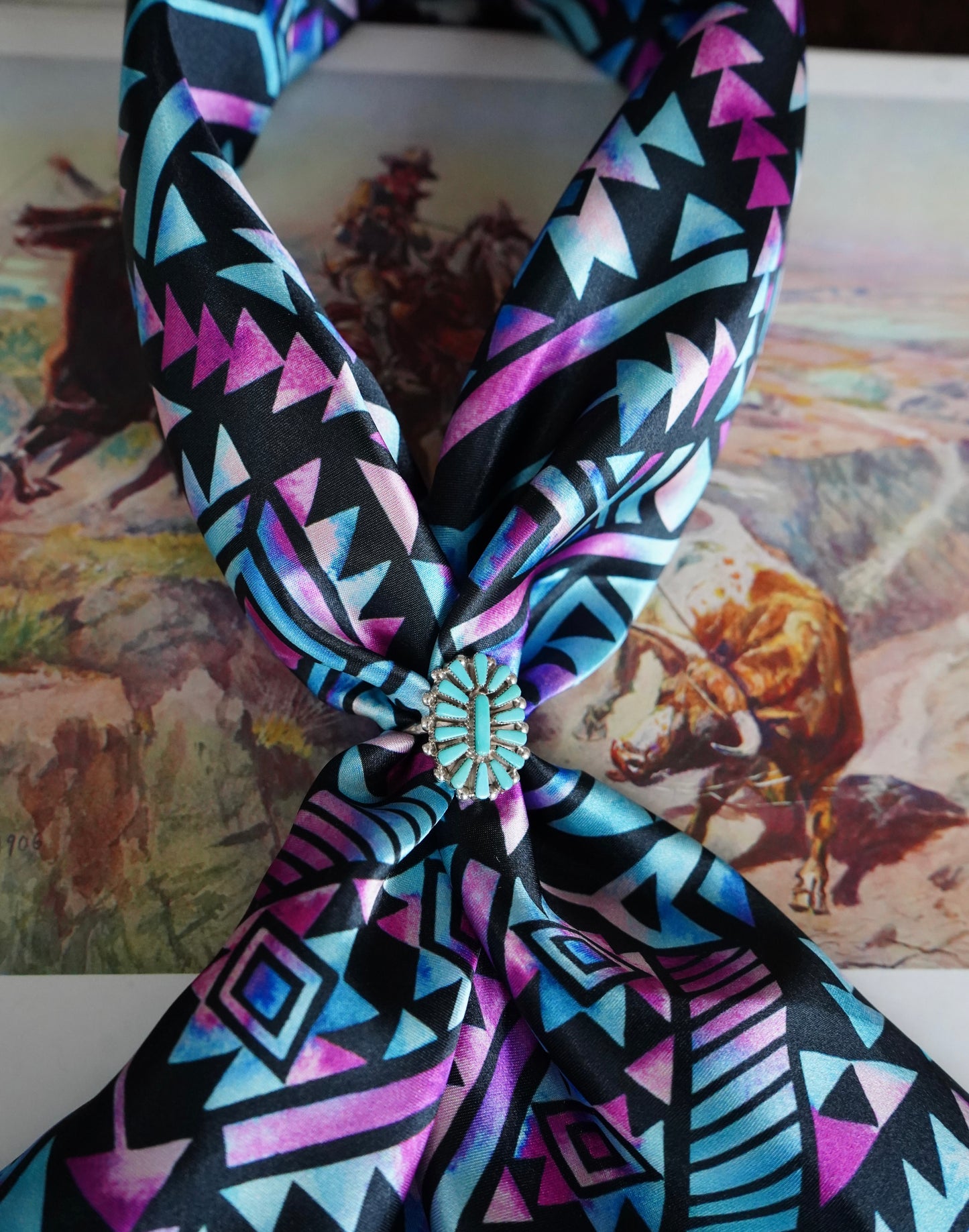 Blue & Pink Watercolor Aztec Wild Rag