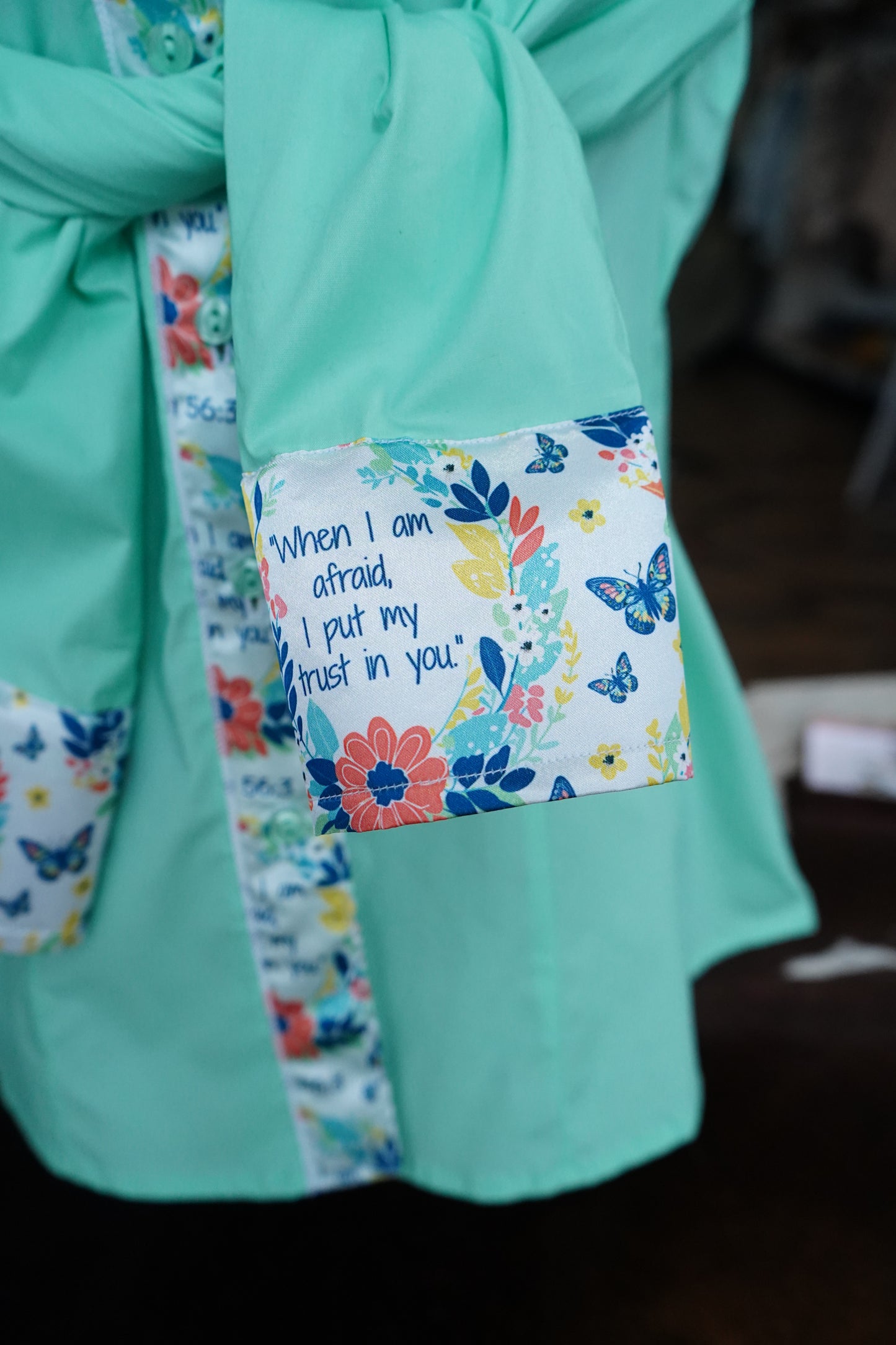 XL - Psalm 56:3 on Mint Cotton Button Down